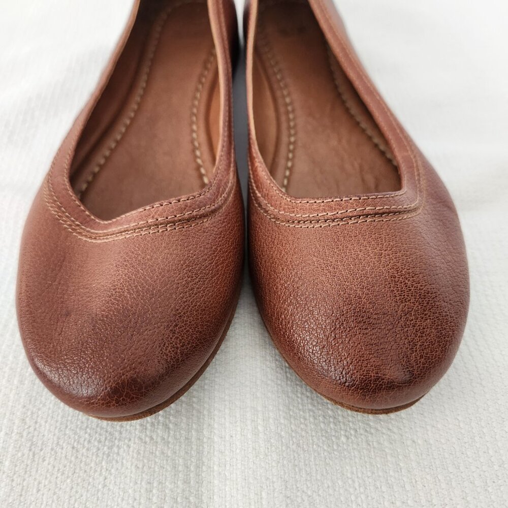 Frye Womens 9M Carson Ballet Flats Shoes Leather Cognac Slip On Round Toe Rustic - Picture 5 of 14